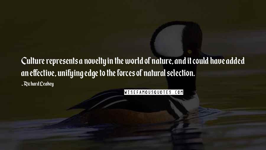 Richard Leakey Quotes: Culture represents a novelty in the world of nature, and it could have added an effective, unifying edge to the forces of natural selection.