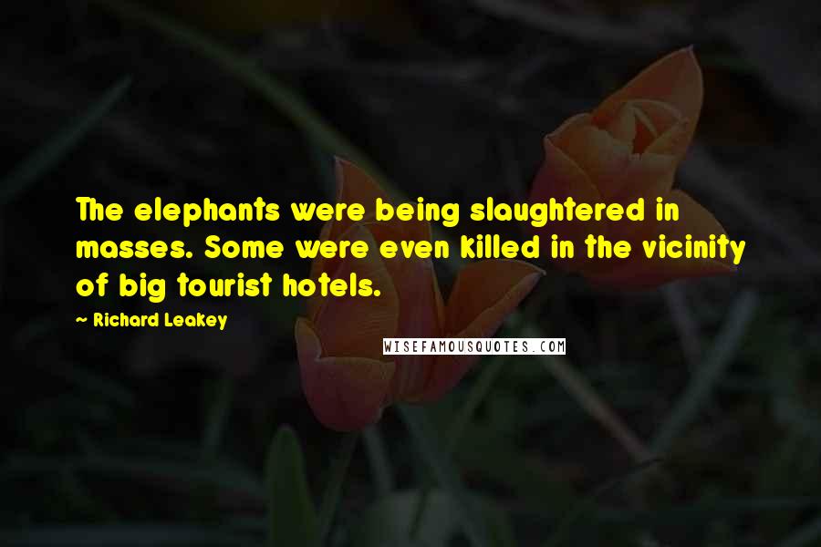 Richard Leakey Quotes: The elephants were being slaughtered in masses. Some were even killed in the vicinity of big tourist hotels.