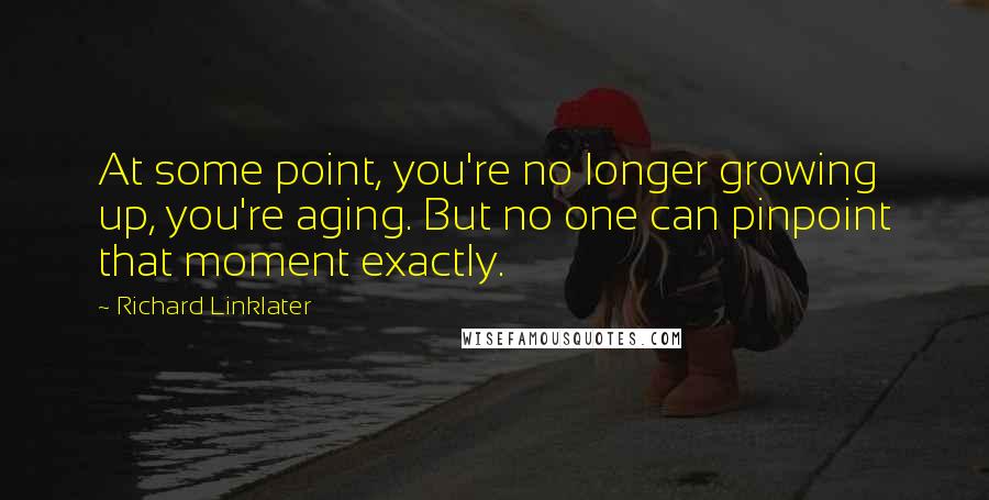 Richard Linklater Quotes: At some point, you're no longer growing up, you're aging. But no one can pinpoint that moment exactly.