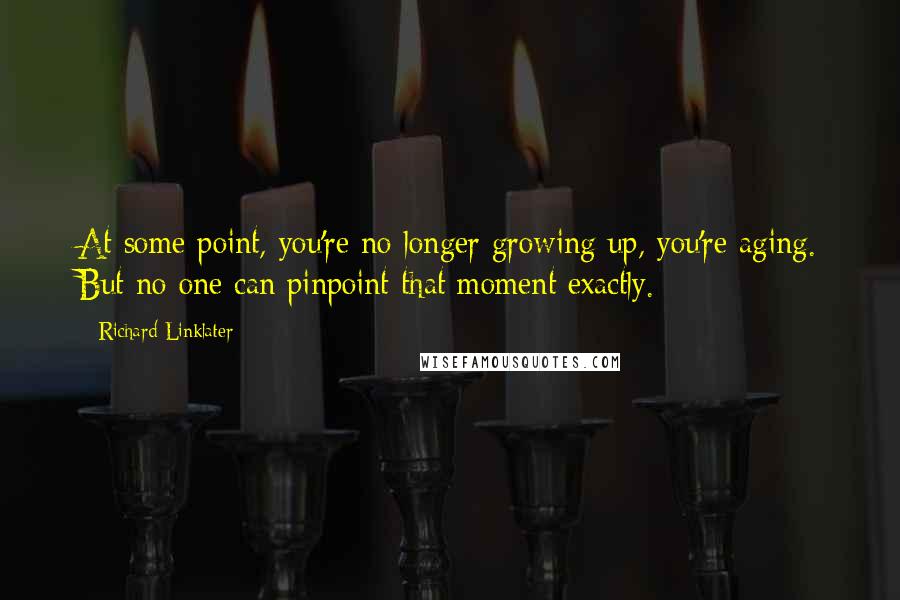 Richard Linklater Quotes: At some point, you're no longer growing up, you're aging. But no one can pinpoint that moment exactly.