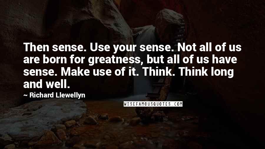 Richard Llewellyn Quotes: Then sense. Use your sense. Not all of us are born for greatness, but all of us have sense. Make use of it. Think. Think long and well.