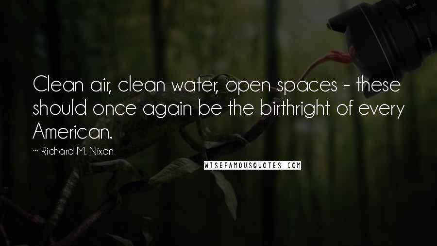 Richard M. Nixon Quotes: Clean air, clean water, open spaces - these should once again be the birthright of every American.