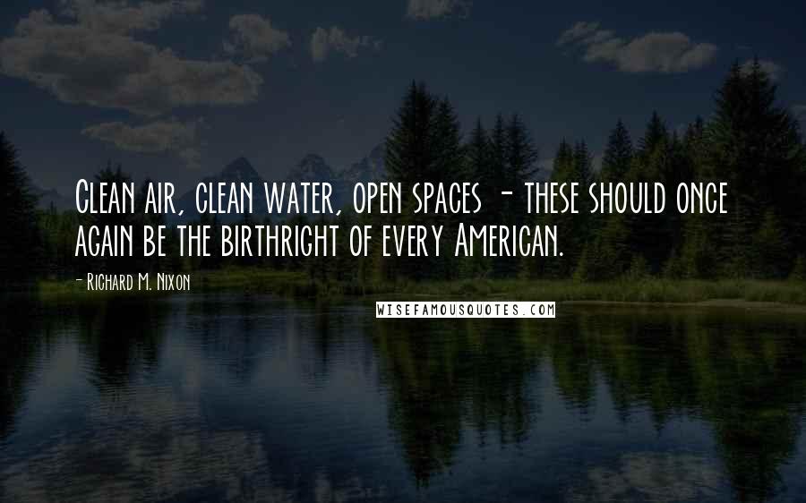 Richard M. Nixon Quotes: Clean air, clean water, open spaces - these should once again be the birthright of every American.