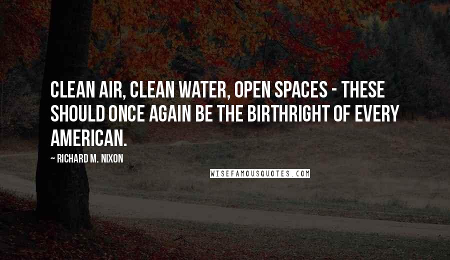 Richard M. Nixon Quotes: Clean air, clean water, open spaces - these should once again be the birthright of every American.