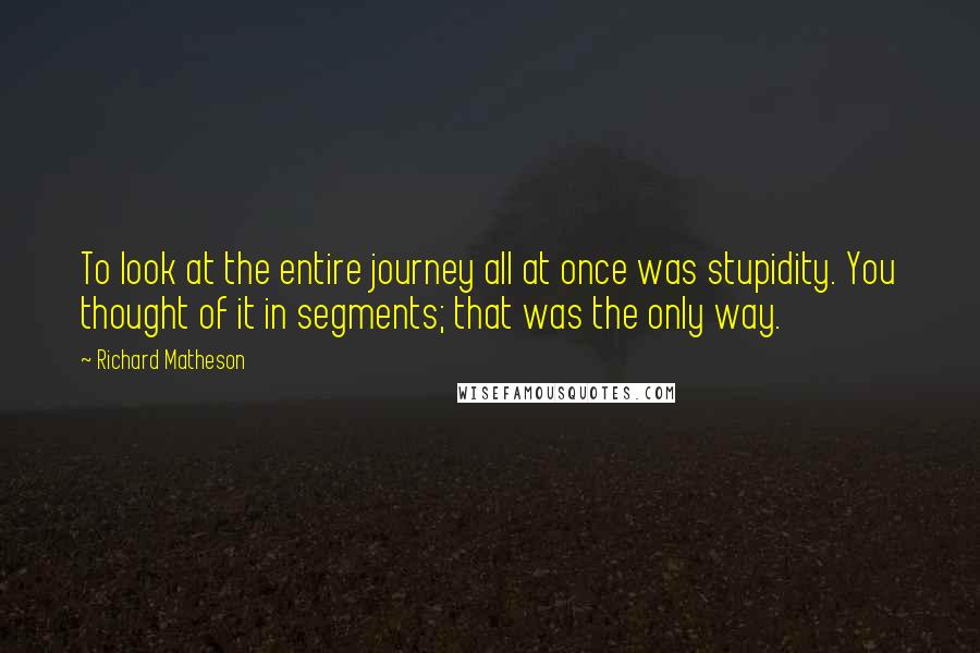 Richard Matheson Quotes: To look at the entire journey all at once was stupidity. You thought of it in segments; that was the only way.