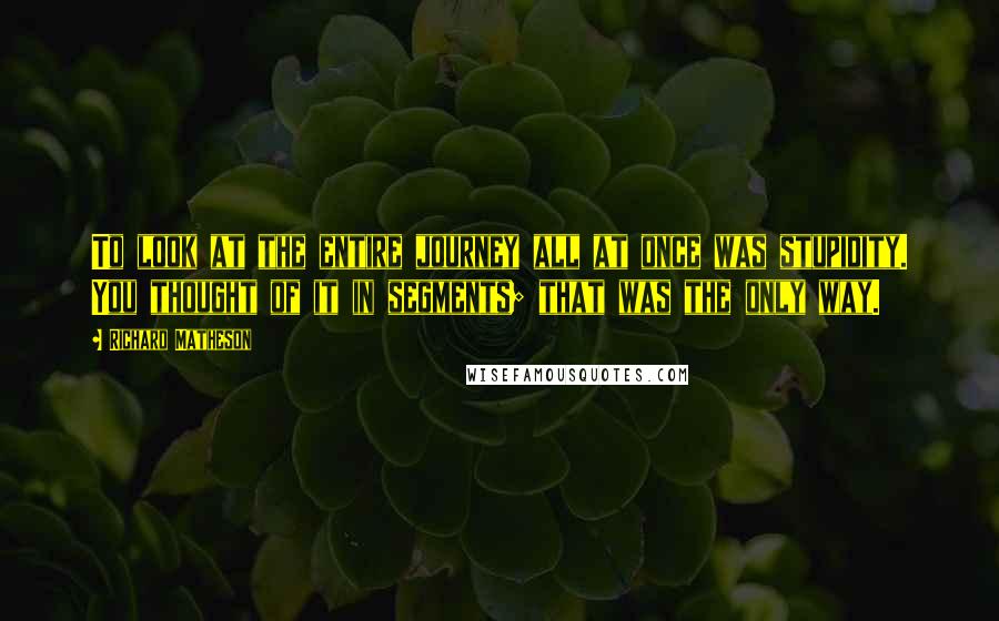 Richard Matheson Quotes: To look at the entire journey all at once was stupidity. You thought of it in segments; that was the only way.