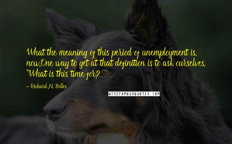 Richard N. Bolles Quotes: What the meaning of this period of unemployment is, now.One way to get at that definition is to ask ourselves, "What is this time for?