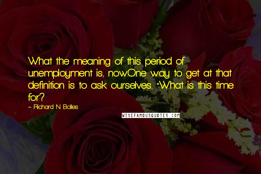 Richard N. Bolles Quotes: What the meaning of this period of unemployment is, now.One way to get at that definition is to ask ourselves, "What is this time for?