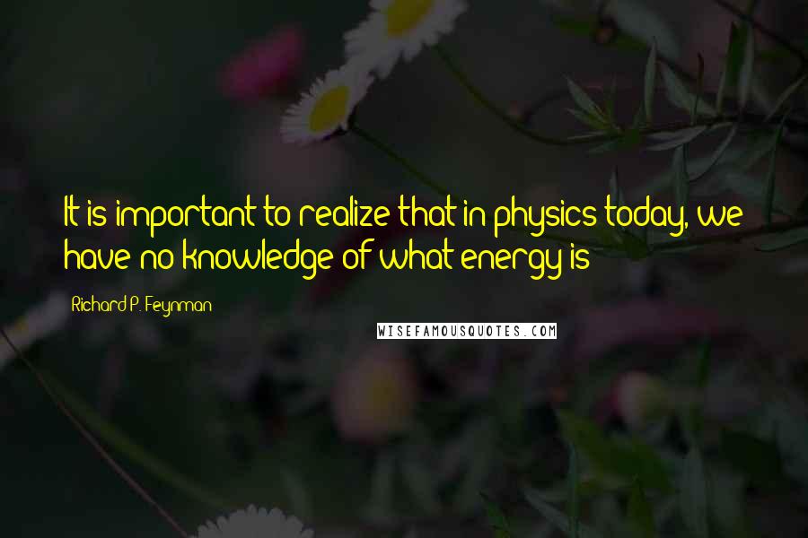 Richard P. Feynman Quotes: It is important to realize that in physics today, we have no knowledge of what energy is