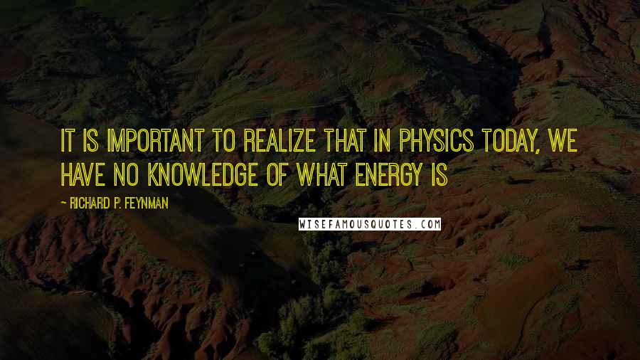 Richard P. Feynman Quotes: It is important to realize that in physics today, we have no knowledge of what energy is
