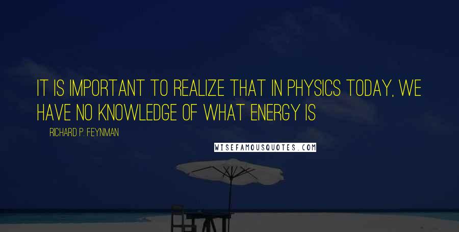 Richard P. Feynman Quotes: It is important to realize that in physics today, we have no knowledge of what energy is