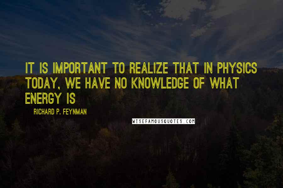 Richard P. Feynman Quotes: It is important to realize that in physics today, we have no knowledge of what energy is