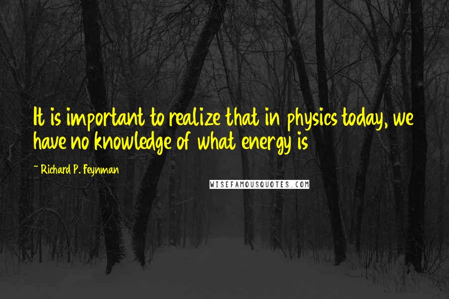 Richard P. Feynman Quotes: It is important to realize that in physics today, we have no knowledge of what energy is