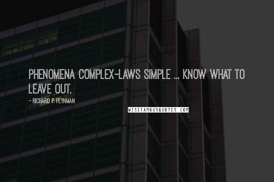 Richard P. Feynman Quotes: Phenomena complex-laws simple ... Know what to leave out.