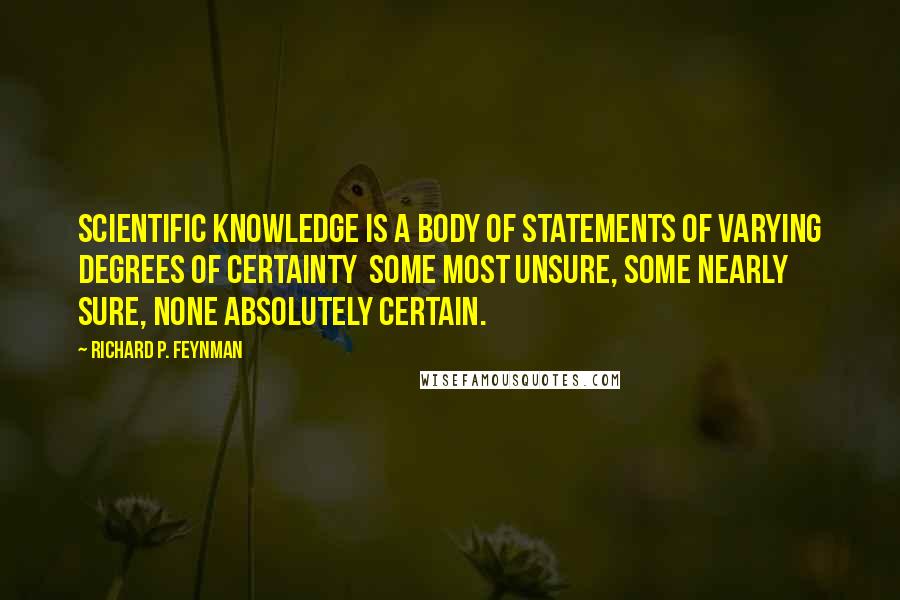 Richard P. Feynman Quotes: Scientific knowledge is a body of statements of varying degrees of certainty  some most unsure, some nearly sure, none absolutely certain.