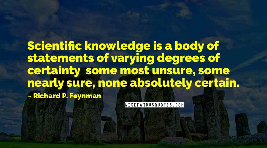 Richard P. Feynman Quotes: Scientific knowledge is a body of statements of varying degrees of certainty  some most unsure, some nearly sure, none absolutely certain.