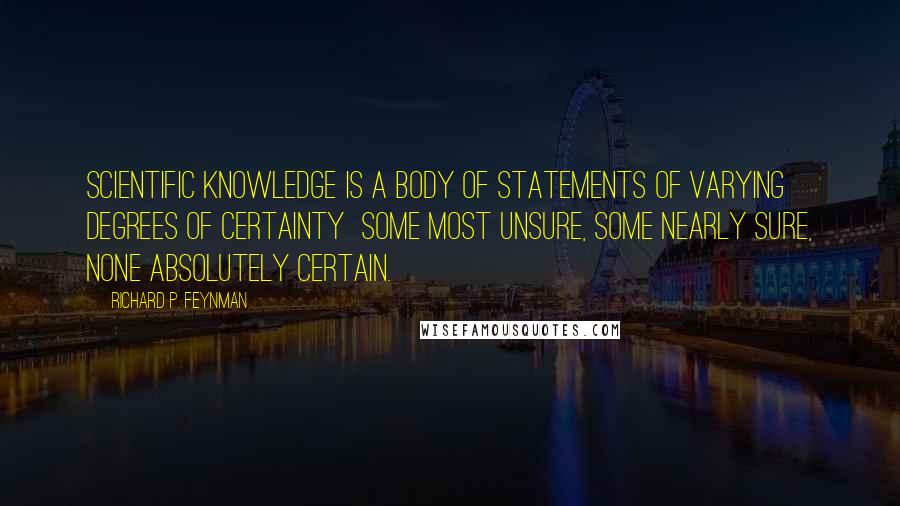 Richard P. Feynman Quotes: Scientific knowledge is a body of statements of varying degrees of certainty  some most unsure, some nearly sure, none absolutely certain.