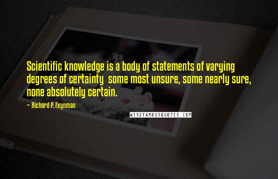 Richard P. Feynman Quotes: Scientific knowledge is a body of statements of varying degrees of certainty  some most unsure, some nearly sure, none absolutely certain.