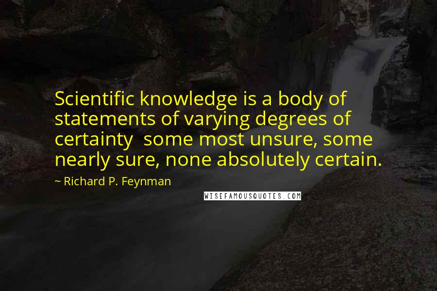 Richard P. Feynman Quotes: Scientific knowledge is a body of statements of varying degrees of certainty  some most unsure, some nearly sure, none absolutely certain.