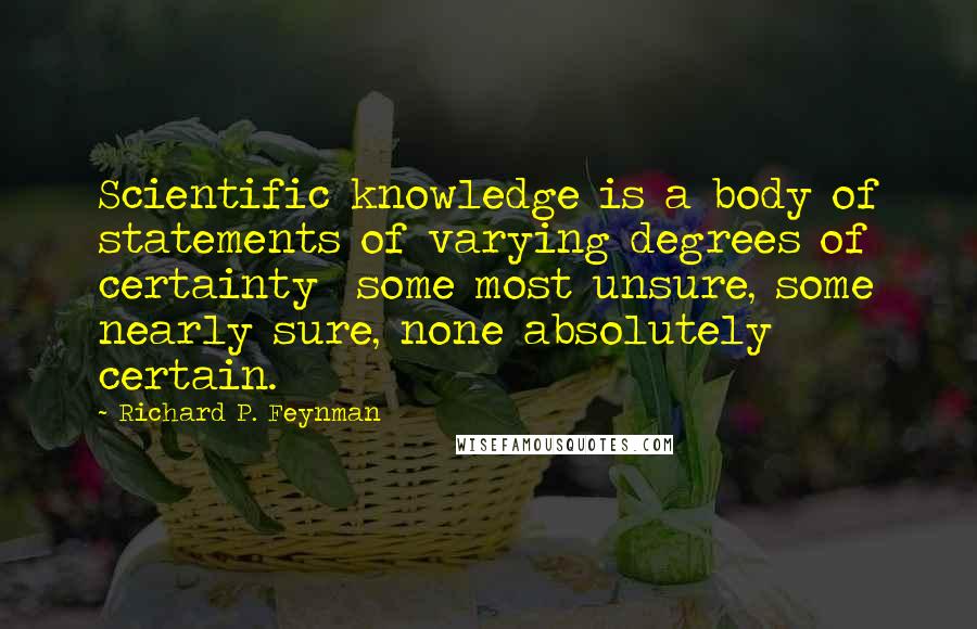 Richard P. Feynman Quotes: Scientific knowledge is a body of statements of varying degrees of certainty  some most unsure, some nearly sure, none absolutely certain.