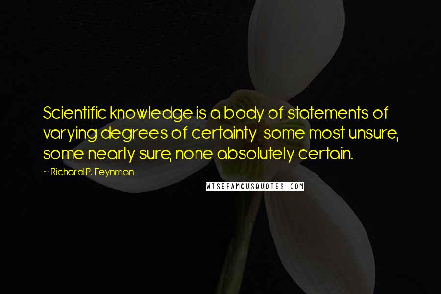 Richard P. Feynman Quotes: Scientific knowledge is a body of statements of varying degrees of certainty  some most unsure, some nearly sure, none absolutely certain.