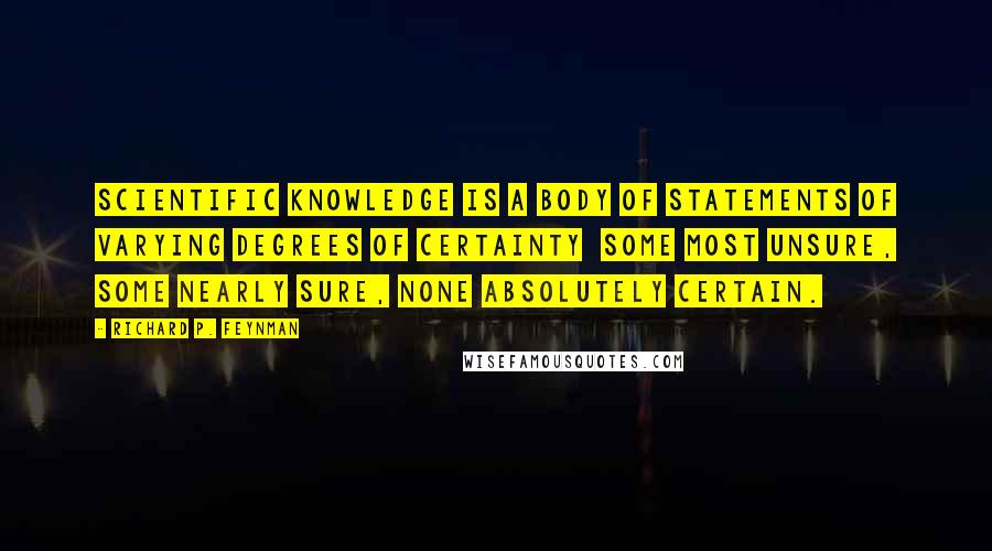 Richard P. Feynman Quotes: Scientific knowledge is a body of statements of varying degrees of certainty  some most unsure, some nearly sure, none absolutely certain.