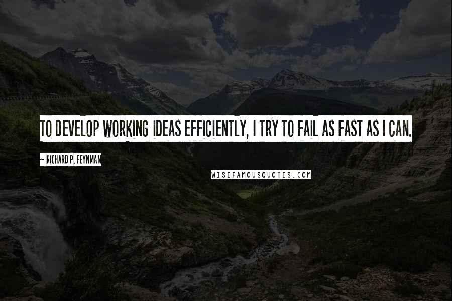 Richard P. Feynman Quotes: To develop working ideas efficiently, I try to fail as fast as I can.