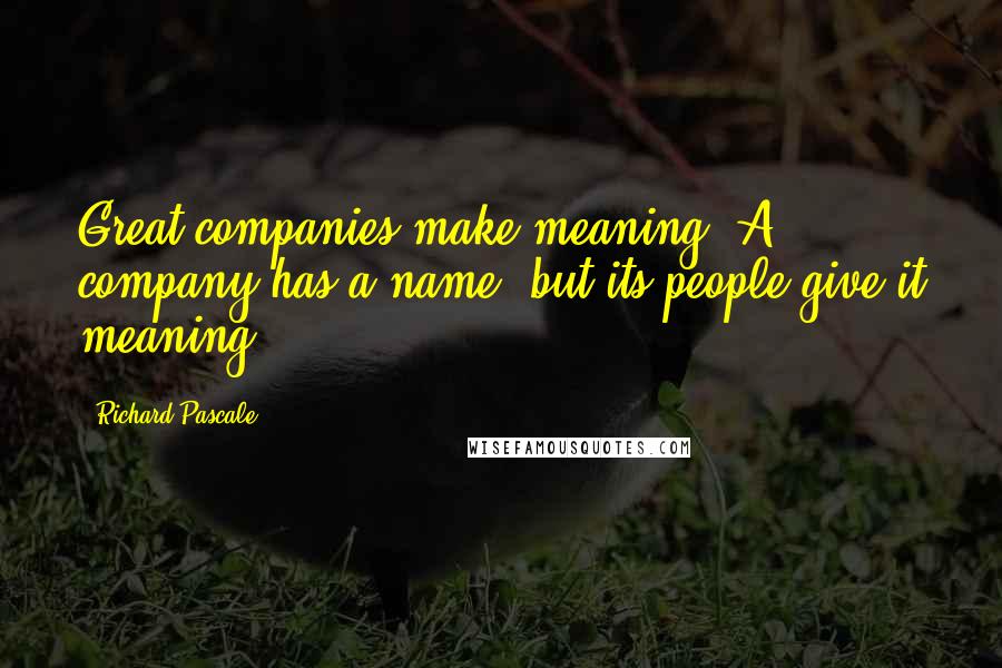 Richard Pascale Quotes: Great companies make meaning. A company has a name, but its people give it meaning.