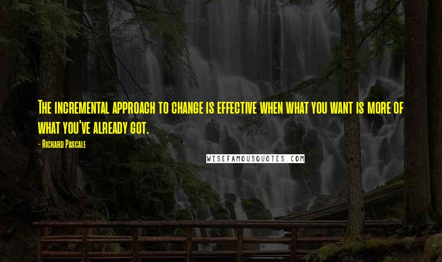 Richard Pascale Quotes: The incremental approach to change is effective when what you want is more of what you've already got.