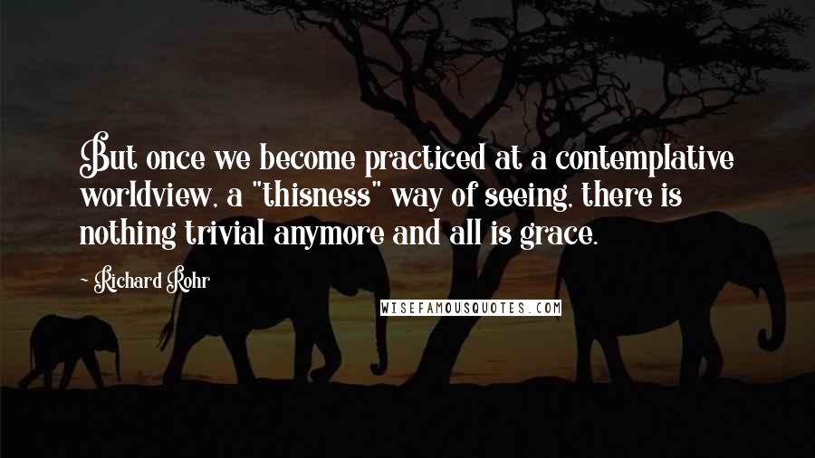 Richard Rohr Quotes: But once we become practiced at a contemplative worldview, a "thisness" way of seeing, there is nothing trivial anymore and all is grace.