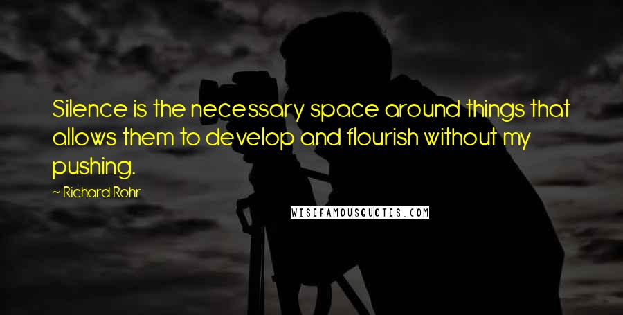 Richard Rohr Quotes: Silence is the necessary space around things that allows them to develop and flourish without my pushing.