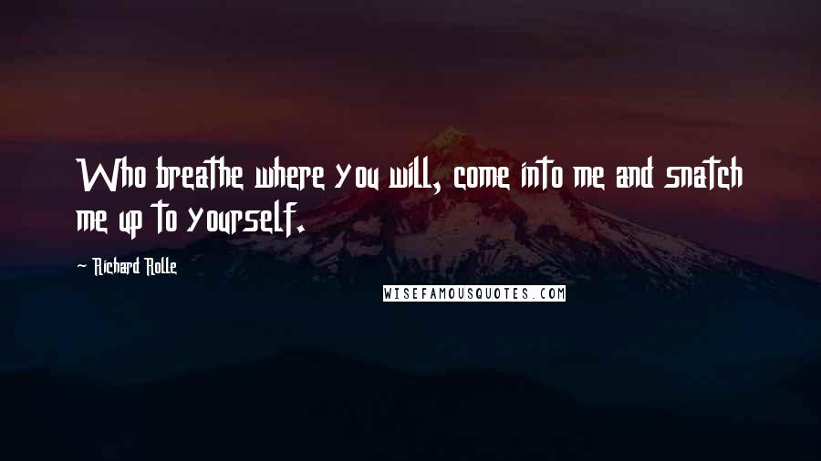 Richard Rolle Quotes: Who breathe where you will, come into me and snatch me up to yourself.