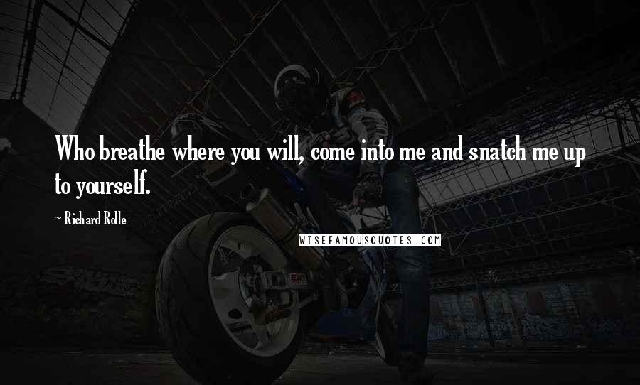 Richard Rolle Quotes: Who breathe where you will, come into me and snatch me up to yourself.