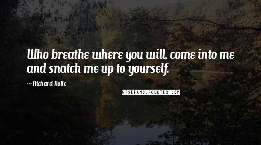 Richard Rolle Quotes: Who breathe where you will, come into me and snatch me up to yourself.