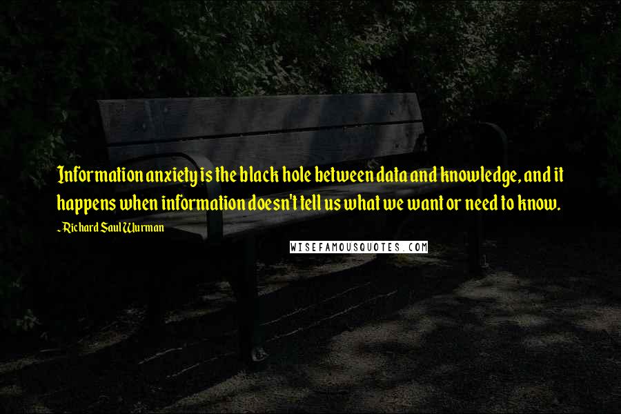 Richard Saul Wurman Quotes: Information anxiety is the black hole between data and knowledge, and it happens when information doesn't tell us what we want or need to know.