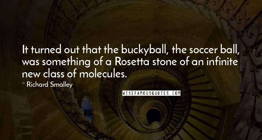 Richard Smalley Quotes: It turned out that the buckyball, the soccer ball, was something of a Rosetta stone of an infinite new class of molecules.