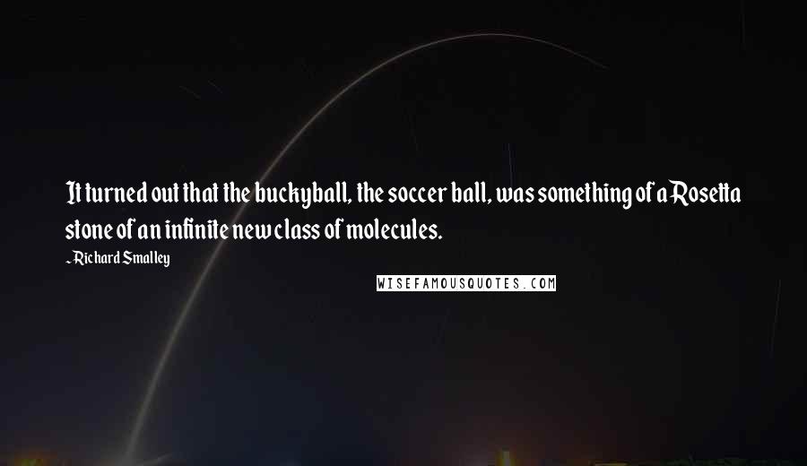 Richard Smalley Quotes: It turned out that the buckyball, the soccer ball, was something of a Rosetta stone of an infinite new class of molecules.