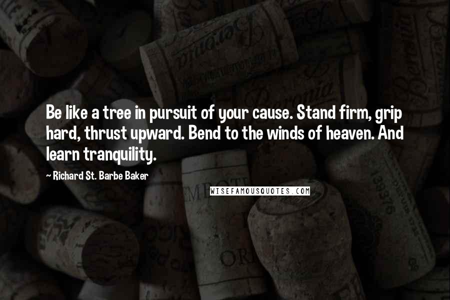 Richard St. Barbe Baker Quotes: Be like a tree in pursuit of your cause. Stand firm, grip hard, thrust upward. Bend to the winds of heaven. And learn tranquility.