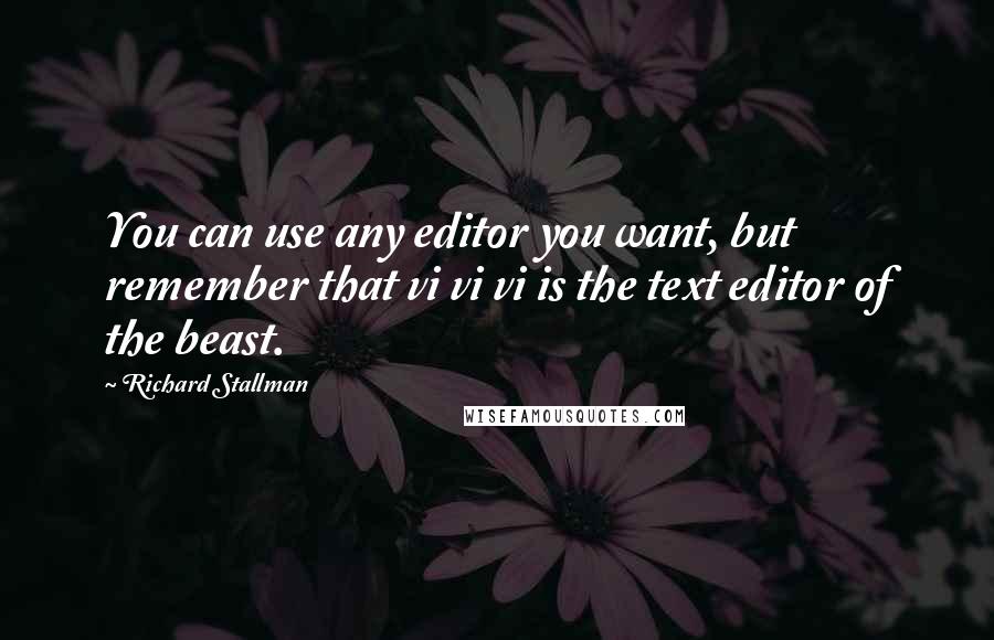 Richard Stallman Quotes: You can use any editor you want, but remember that vi vi vi is the text editor of the beast.