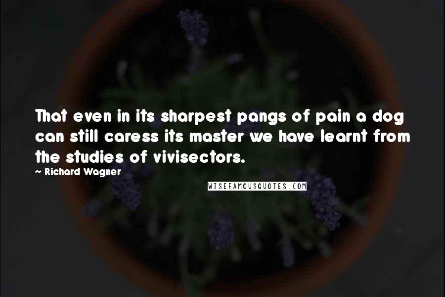 Richard Wagner Quotes: That even in its sharpest pangs of pain a dog can still caress its master we have learnt from the studies of vivisectors.