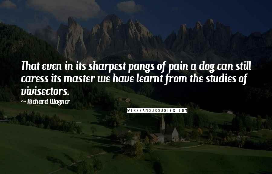 Richard Wagner Quotes: That even in its sharpest pangs of pain a dog can still caress its master we have learnt from the studies of vivisectors.