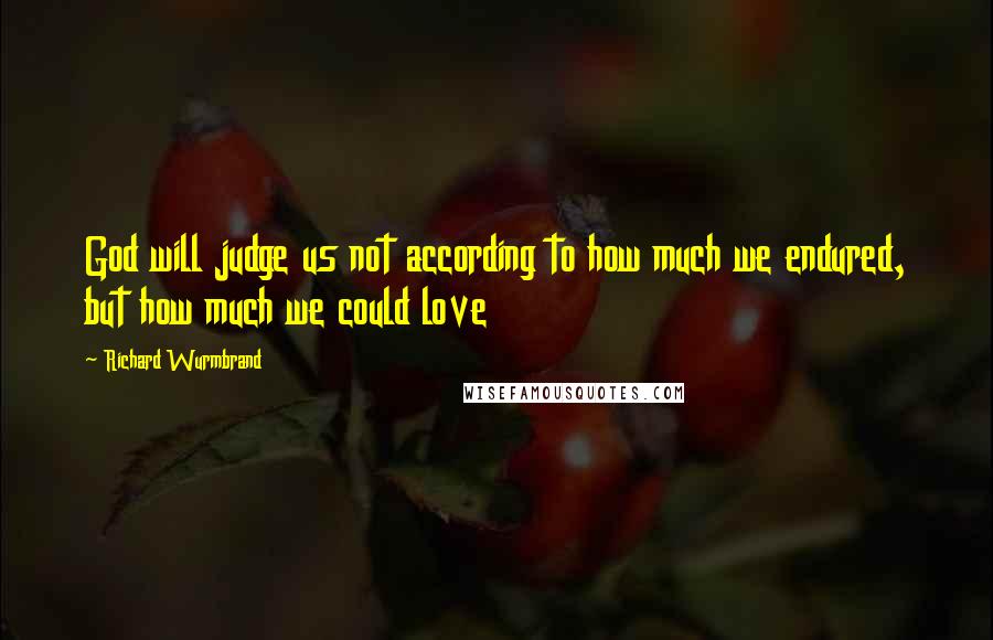 Richard Wurmbrand Quotes: God will judge us not according to how much we endured, but how much we could love
