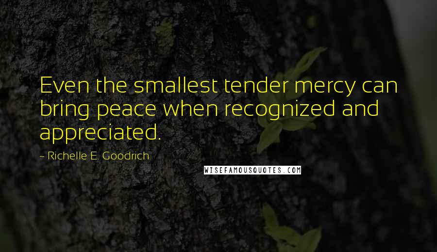 Richelle E. Goodrich Quotes: Even the smallest tender mercy can bring peace when recognized and appreciated.