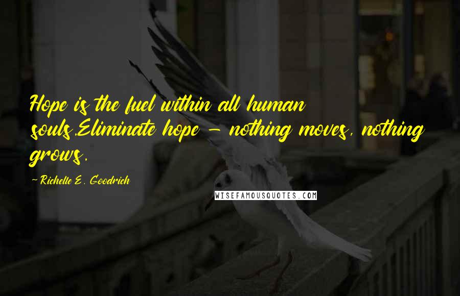 Richelle E. Goodrich Quotes: Hope is the fuel within all human souls.Eliminate hope - nothing moves, nothing grows.