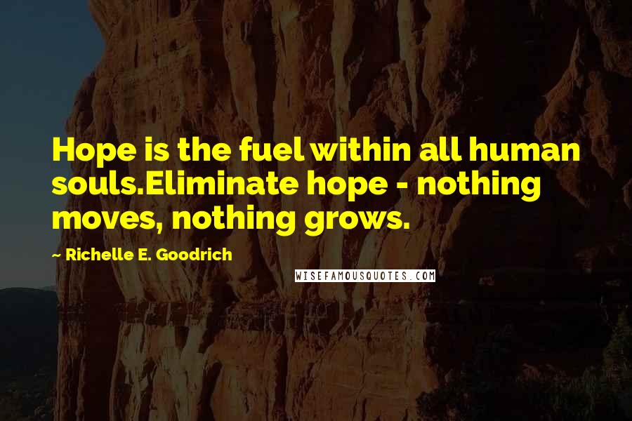 Richelle E. Goodrich Quotes: Hope is the fuel within all human souls.Eliminate hope - nothing moves, nothing grows.