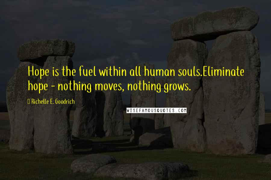 Richelle E. Goodrich Quotes: Hope is the fuel within all human souls.Eliminate hope - nothing moves, nothing grows.