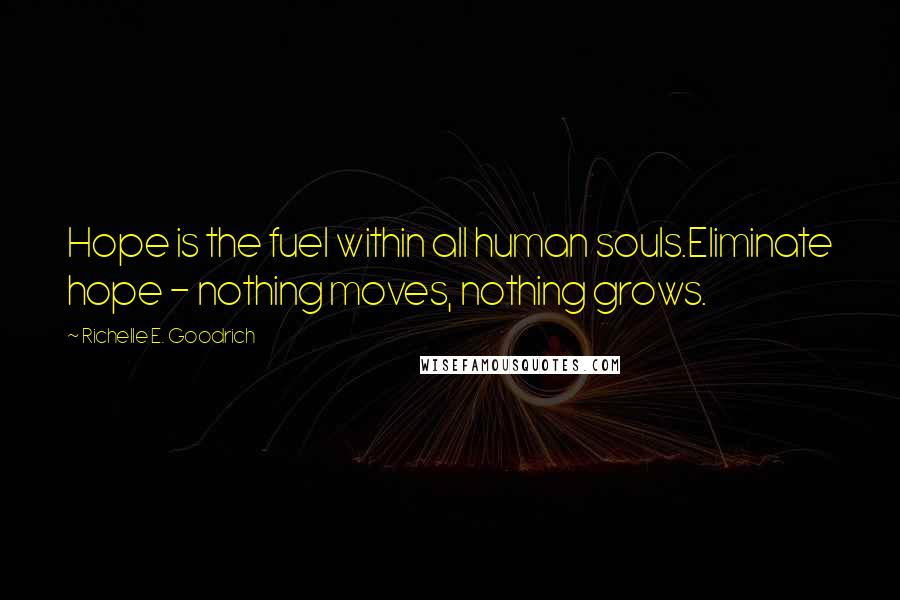 Richelle E. Goodrich Quotes: Hope is the fuel within all human souls.Eliminate hope - nothing moves, nothing grows.