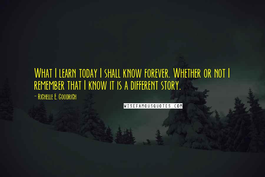 Richelle E. Goodrich Quotes: What I learn today I shall know forever. Whether or not I remember that I know it is a different story.