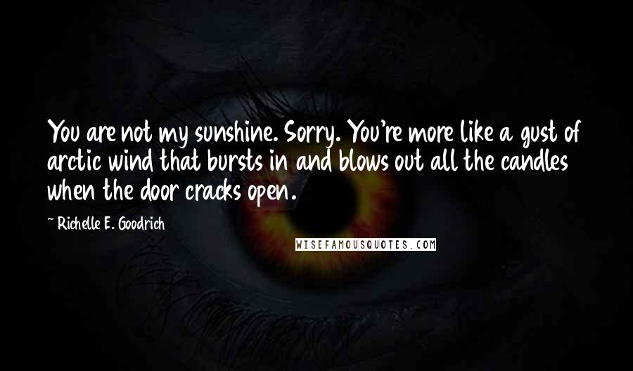 Richelle E. Goodrich Quotes: You are not my sunshine. Sorry. You're more like a gust of arctic wind that bursts in and blows out all the candles when the door cracks open.