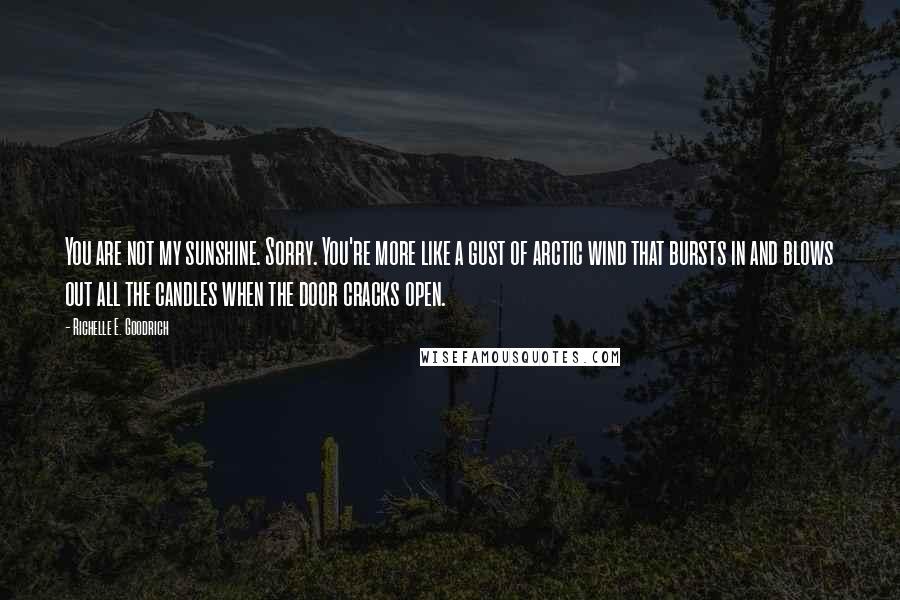 Richelle E. Goodrich Quotes: You are not my sunshine. Sorry. You're more like a gust of arctic wind that bursts in and blows out all the candles when the door cracks open.